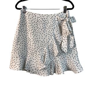 Princess Polly Polka Dot Ruffle Mini Skirt Wrap Tie White Black 6